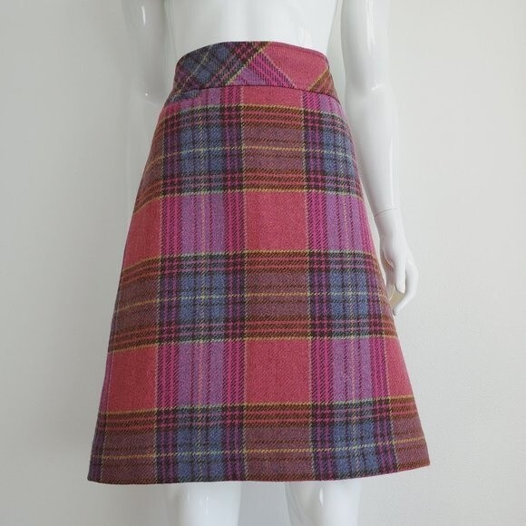 L.L. Bean Pink Plaid Wool Pencil Skirt - Picture 2 of 10